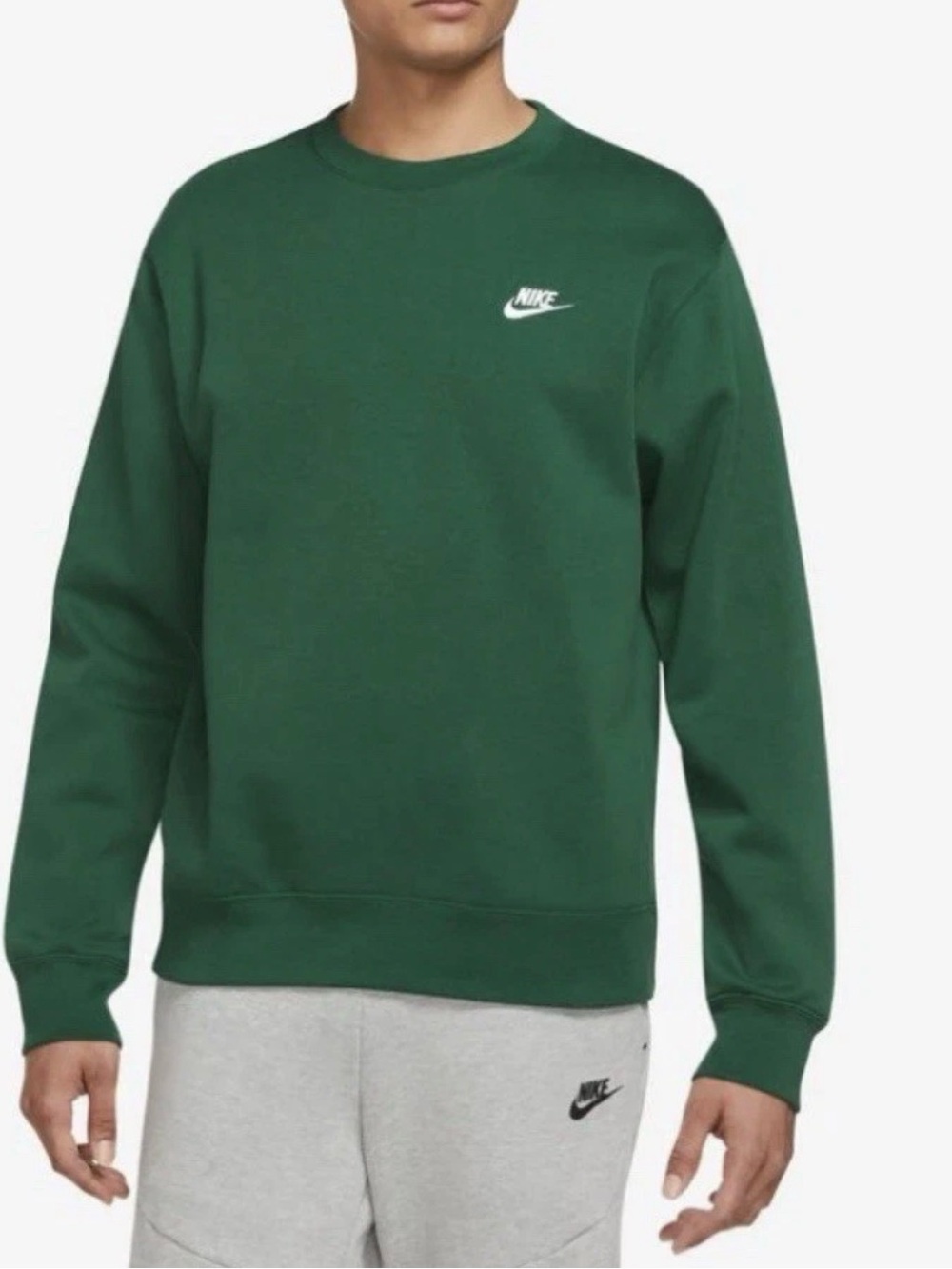 Nike NSW Sportswear Club Fleece Forest Green Crewneck Pullover Sweatshirt